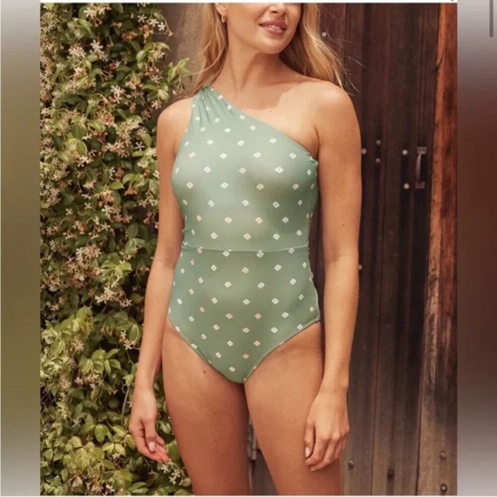 Summersalt The Ruched Sidestroke One Piece Swimsuit | Seagreen Polka Dot Size S